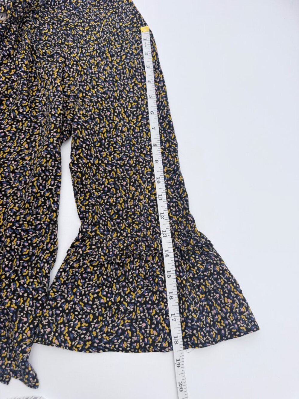 Maeve By Anthropologie Black Floral Button-Front Blouse Ruffled Sleeves Size S - Picture 6 of 8